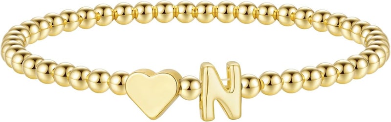 M MOOHAM Heart Initial Bracelet for Women - Valentines Day Gifts for Kids Girls, Dainty 14K Gold Plated Beaded Bracelets for Women Teen Girls Trendy Letter A-Z Personalized Heart Jewelry Gifts - Image 1